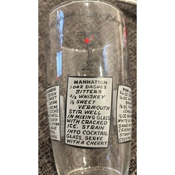 Retro Vintage-Feel Bar Cocktail Mixing Glass w/6 Recipes 7” Tall W/bottle Tops - Picture 5 of 9